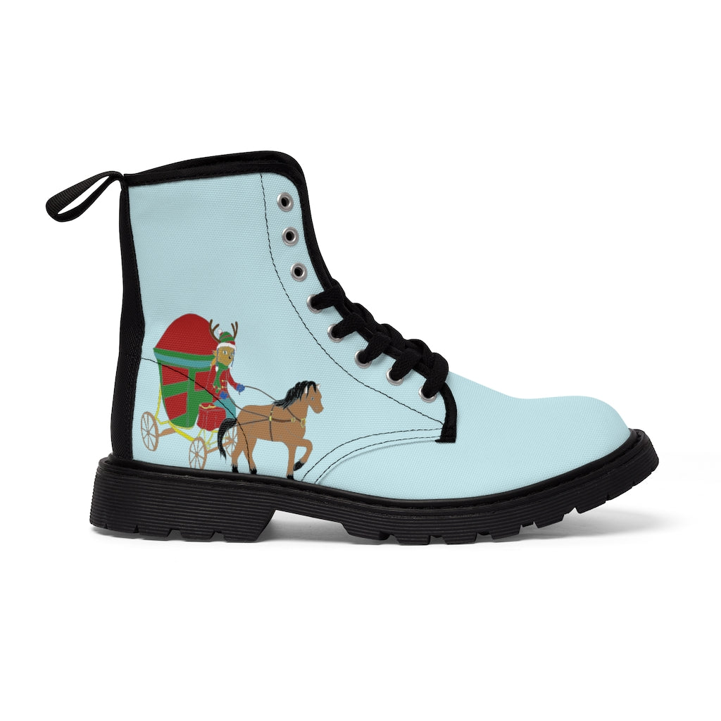 Reindeer Sleigh Ride Men's Canvas Boots - WolfDuckStudiosMerch