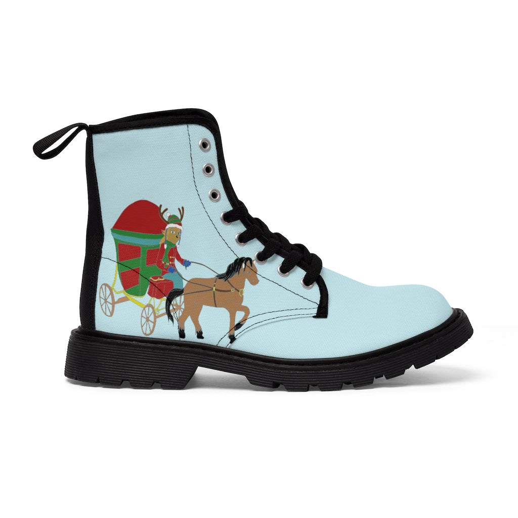 Reindeer Sleigh Ride Men's Canvas Boots - WolfDuckStudiosMerch