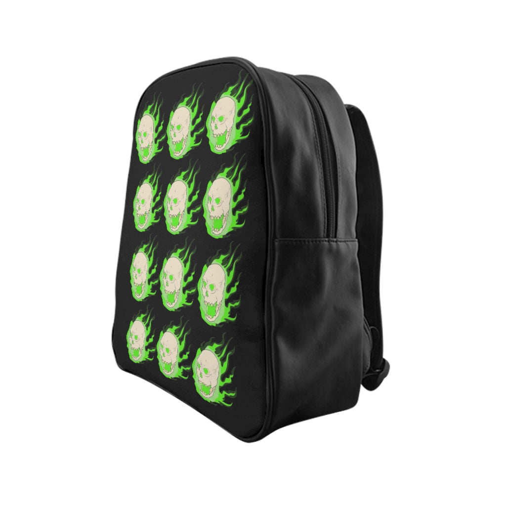 Green skull School Backpack - WolfDuckStudiosMerch