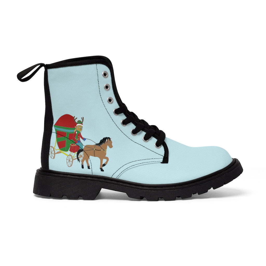 Reindeer Sleigh Ride Women's Canvas Boots - WolfDuckStudiosMerch