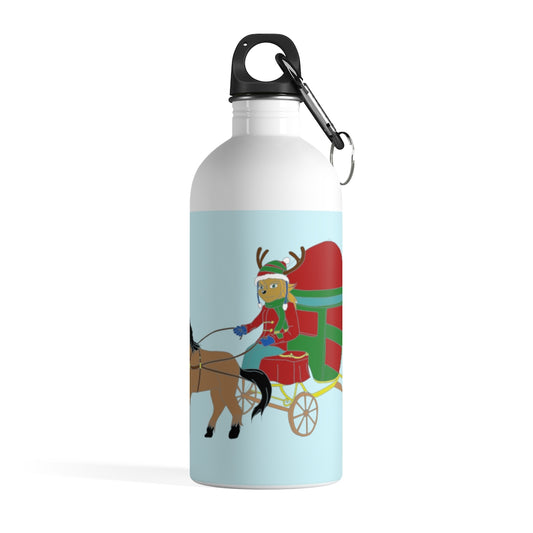 Reindeer Sleigh Ride Stainless Steel Water Bottle - WolfDuckStudiosMerch