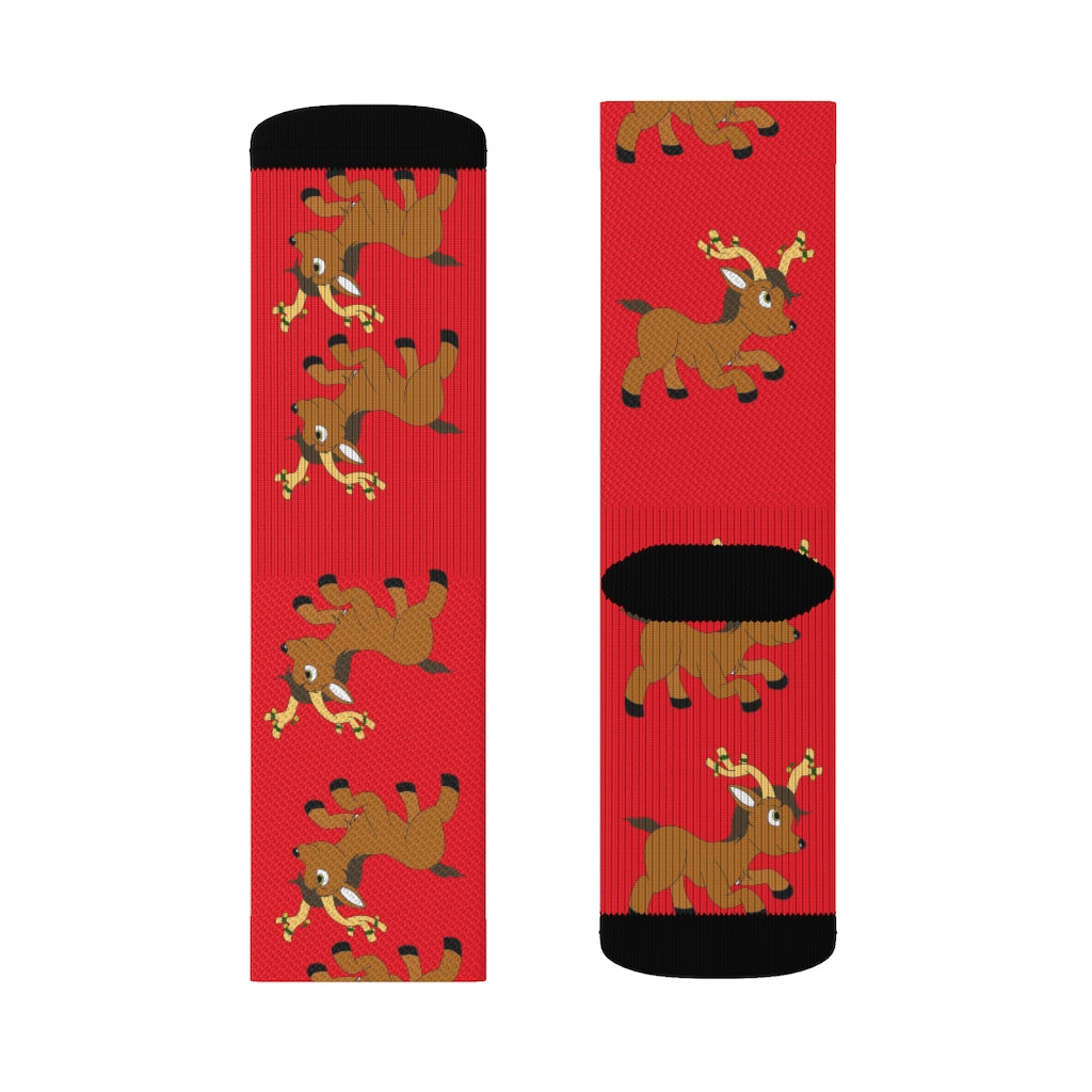 Young Reindeer Sublimation Socks - WolfDuckStudiosMerch