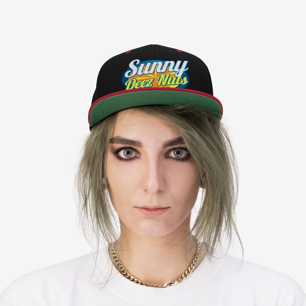 Sunny Deez Nuts Unisex Flat Bill Hat - WolfDuckStudiosMerch