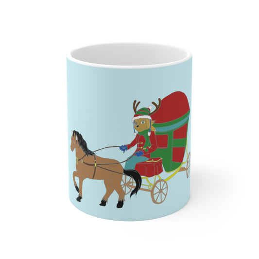 Reindeer Sleigh Ride 11oz Mug - WolfDuckStudiosMerch