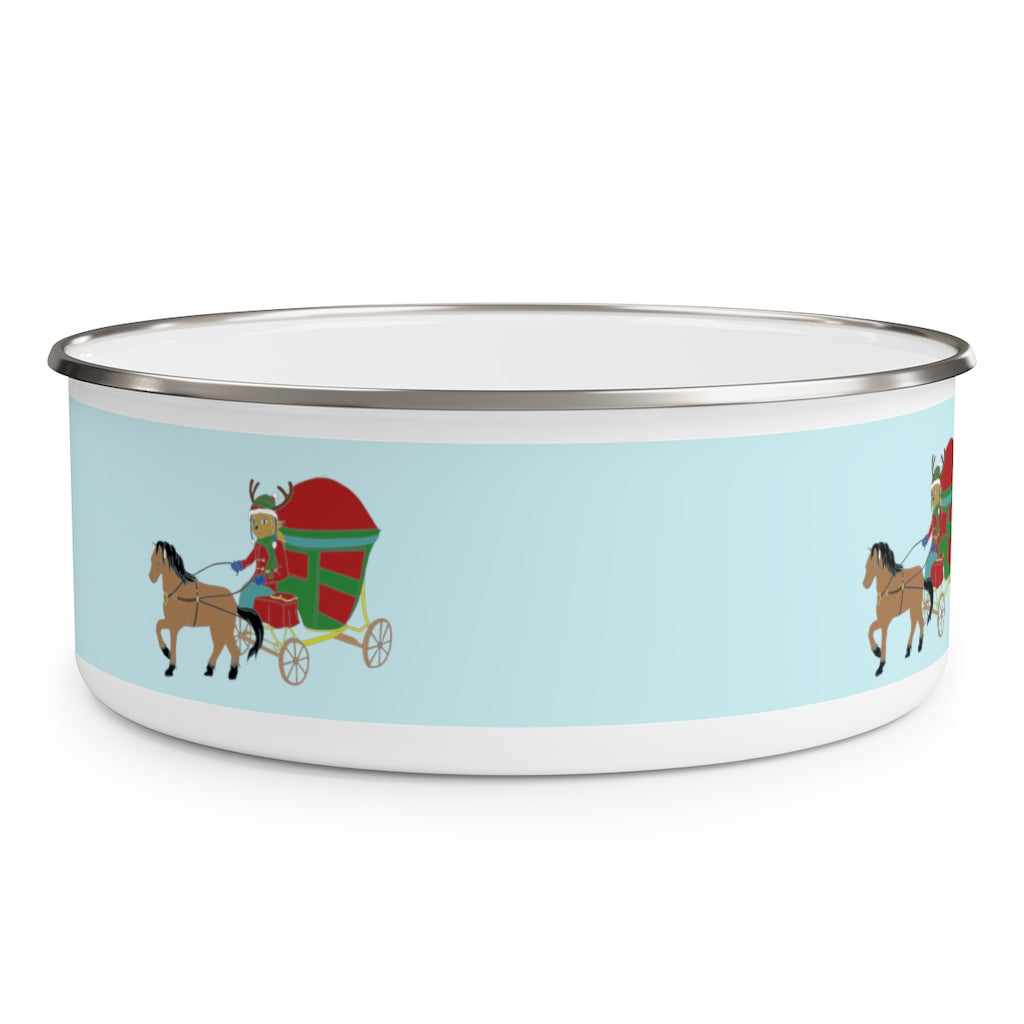 Reindeer Sleigh Ride Enamel Bowl - WolfDuckStudiosMerch