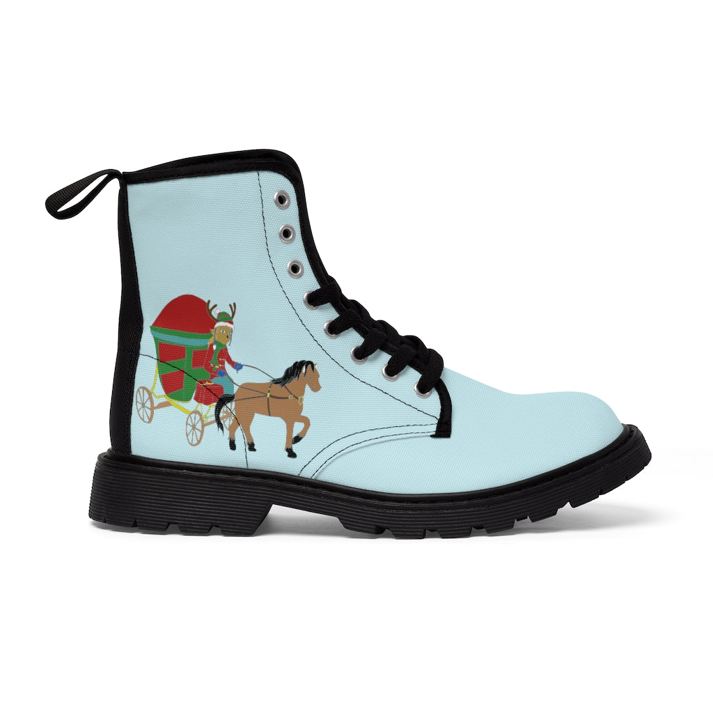 Reindeer Sleigh Ride Women's Canvas Boots - WolfDuckStudiosMerch
